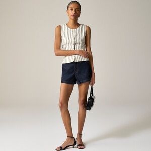 New JCREW Size 2 Crewneck Vest in Striped Linen Beige / Ink $118 CI546